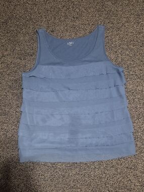LOFT Blue Layered Ruffle Tank Top